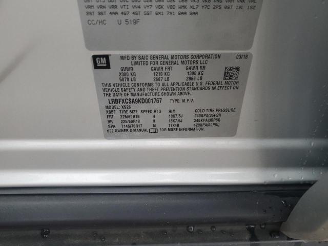 LRBFXCSA9KD001767 - 2019 BUICK ENVISION ESSENCE SILVER photo 12