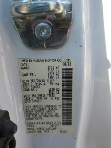 1N6AA1R71KN502235 - 2019 NISSAN TITAN S WHITE photo 12