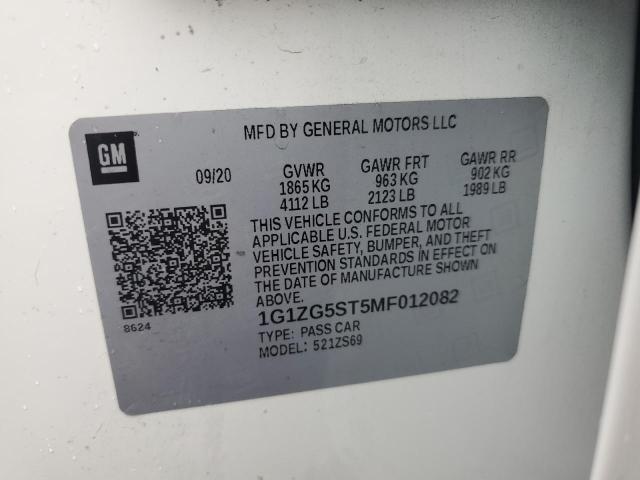 1G1ZG5ST5MF012082 - 2021 CHEVROLET MALIBU RS 白色 照片 12