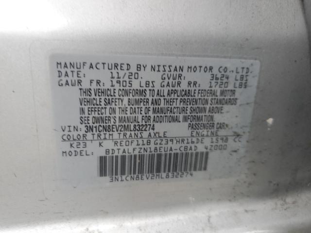 3N1CN8EV2ML832274 - 2021 NISSAN VERSA SV SILVER photo 12