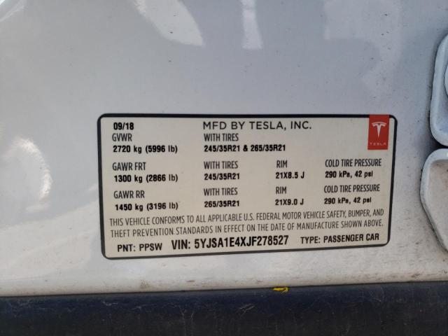 5YJSA1E4XJF278527 - 2018 TESLA MODEL S Սպիտակ լուսանկար 12