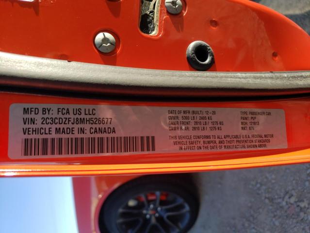 2C3CDZFJ8MH526677 - 2021 DODGE CHALLENGER R/T SCAT PACK ORANGE photo 12
