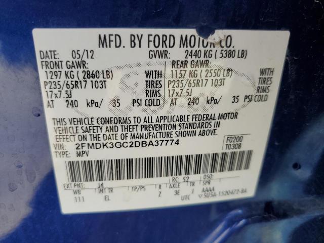 2FMDK3GC2DBA37774 - 2013 FORD EDGE SE BLUE photo 12