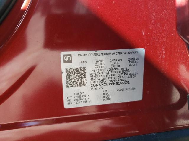 2GNAXXEV6N6146521 - 2022 CHEVROLET EQUINOX PREMIER RED photo 12