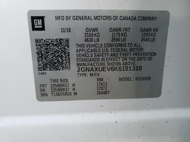 2GNAXUEV6K6191310 - 2019 CHEVROLET EQUINOX LT WHITE photo 13