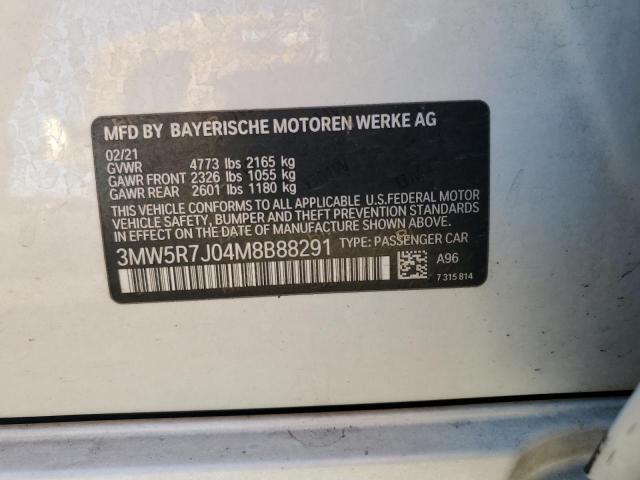 3MW5R7J04M8B88291 - 2021 BMW 330XI WHITE photo 13