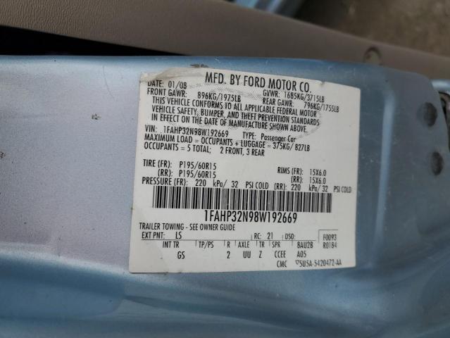 1FAHP32N98W192669 - 2008 FORD FOCUS S/SE BLUE photo 12