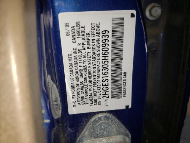2HGES16305H609939 - 2005 HONDA CIVIC DX VP BLUE photo 13