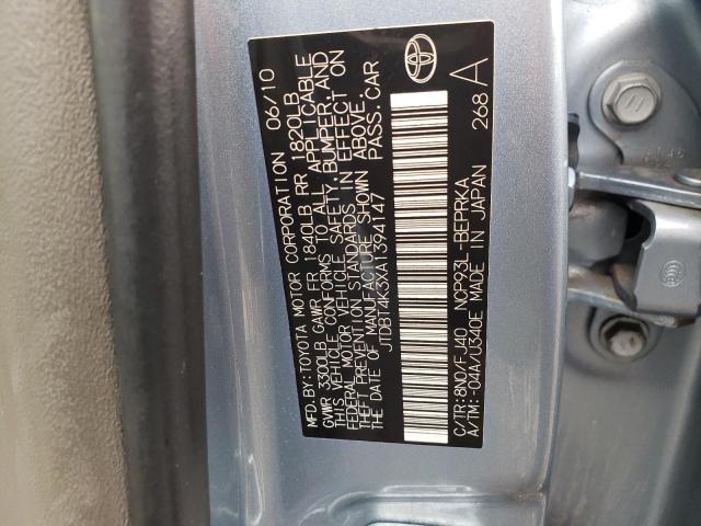 JTDBT4K3XA1394147 - 2010 TOYOTA YARIS BLUE photo 12