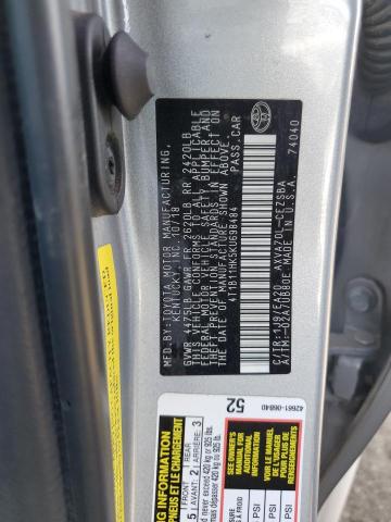 4T1B11HK5KU698484 - 2019 TOYOTA CAMRY L SILVER photo 13