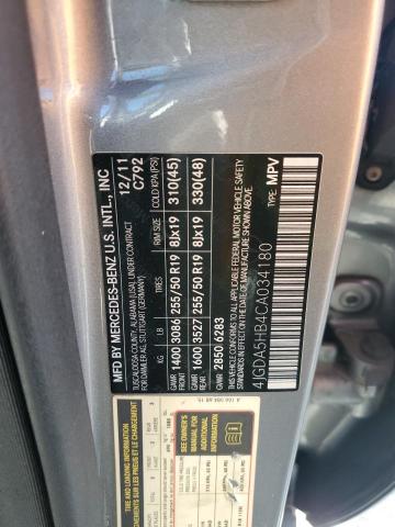 4JGDA5HB4CA034180 - 2012 MERCEDES-BENZ ML 350 4MATIC GRAY photo 14