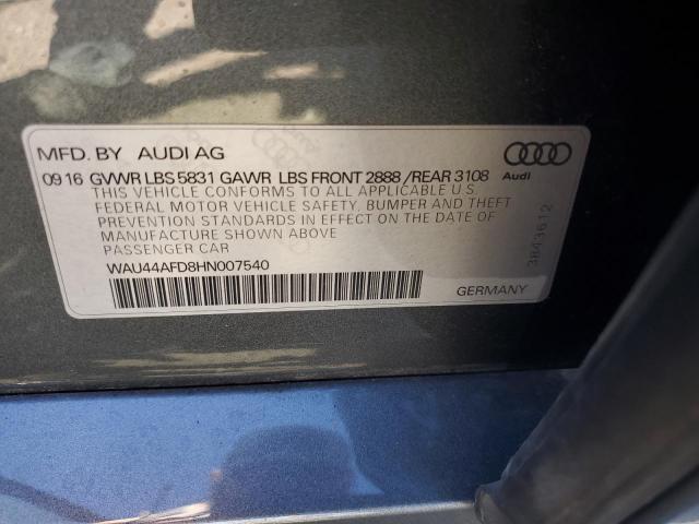 WAU44AFD8HN007540 - 2017 AUDI A8 L QUATTRO GRAY photo 12