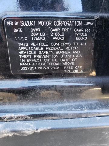 JS2YB5A3XB6302808 - 2011 SUZUKI SX4 BLACK photo 12