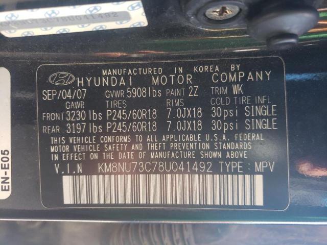 KM8NU73C78U041492 - 2008 HYUNDAI VERACRUZ GLS BLACK photo 10