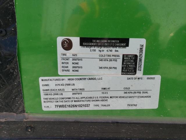 7FWBE1626N1021037 - 2022 HIGH CARGO TRL GREEN photo 10