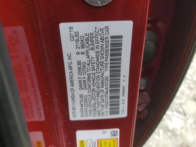 1HGCV1F94JA107253 - 2018 HONDA ACCORD TOURING RED photo 13