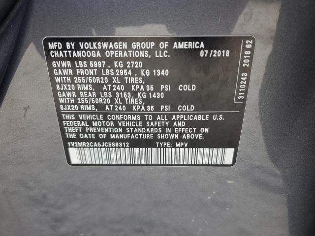 1V2MR2CA5JC589312 - 2018 VOLKSWAGEN ATLAS SEL GRAY photo 12
