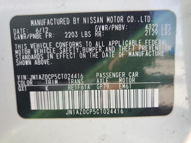 JN1AZ0CP5CT024416 - 2012 NISSAN LEAF SV WHITE photo 12