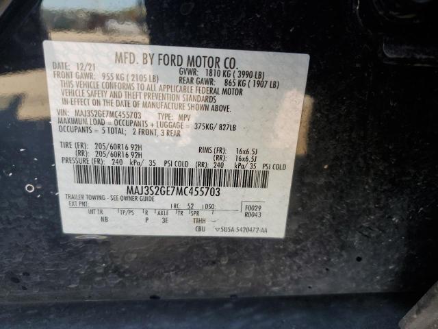 MAJ3S2GE7MC455703 - 2021 FORD ECOSPORT SE BLACK photo 12