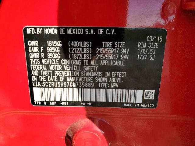 3CZRU5H57GM735889 - 2016 HONDA HR-V EX RED photo 13