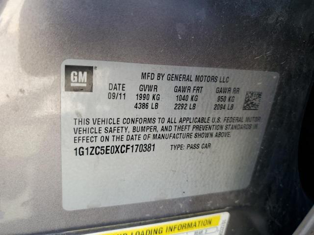 1G1ZC5E0XCF170381 - 2012 CHEVROLET MALIBU 1LT 灰色 照片 12