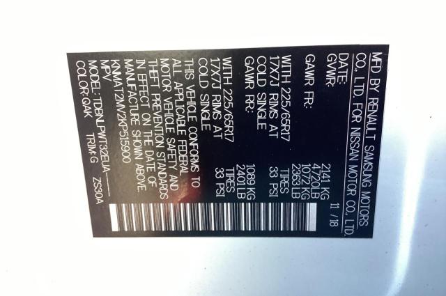 KNMAT2MV2KP515900 - 2019 NISSAN ROGUE S Weiß Foto 10