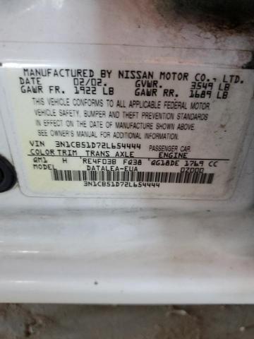 3N1CB51D72L654444 - 2002 NISSAN SENTRA XE WHITE photo 13