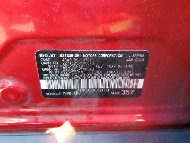 JA4AR3AU0KU024351 - 2019 MITSUBISHI OUTLANDER ES RED photo 13