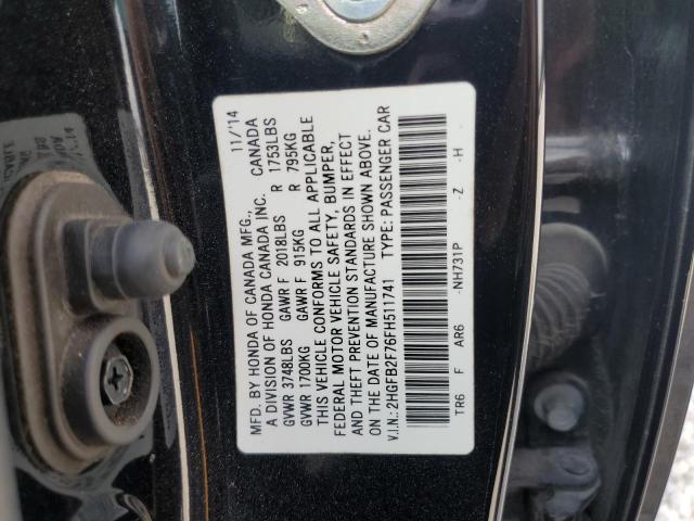 2HGFB2F76FH511741 - 2015 HONDA CIVIC SE BLACK photo 13