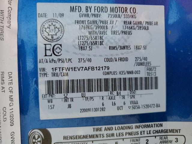 1FTFW1EV7AFB12179 - 2010 FORD F150 SUPERCREW BLUE photo 12