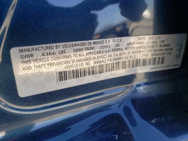 3VWAZ7AJ8AM101311 - 2010 VOLKSWAGEN JETTA LIMITED BLUE photo 12