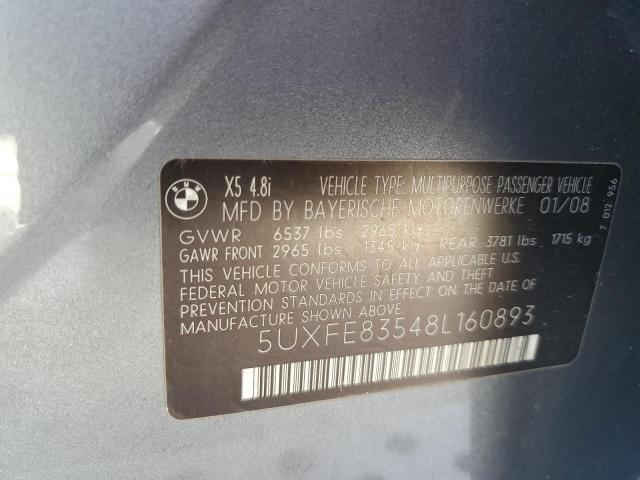 5UXFE83548L160893 - 2008 BMW X5 4.8I SILVER photo 13