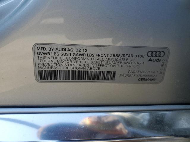 WAURGAFD7DN000523 - 2013 AUDI A8 L QUATTRO SILVER photo 12