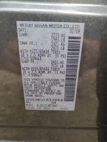 5N1DR2MM5KC614068 - 2019 NISSAN PATHFINDER S CHARCOAL photo 12