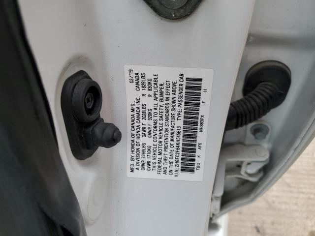 2HGFC2F64KH545613 - 2019 HONDA CIVIC LX WHITE photo 12