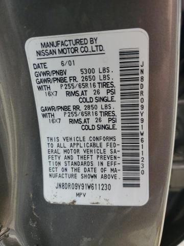 JN8DR09Y91W611230 - 2001 NISSAN PATHFINDER LE TAN photo 12