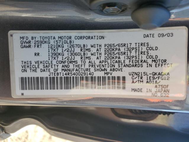 JTEBT14R540029140 - 2004 TOYOTA 4RUNNER SR5 GRAY photo 12