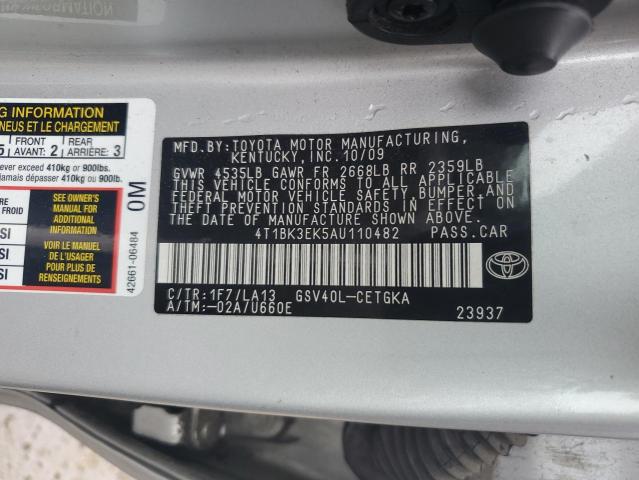 4T1BK3EK5AU110482 - 2010 TOYOTA CAMRY SE SILVER photo 12