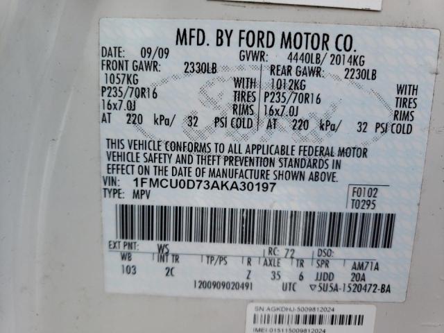 1FMCU0D73AKA30197 - 2010 FORD ESCAPE XLT WHITE photo 14