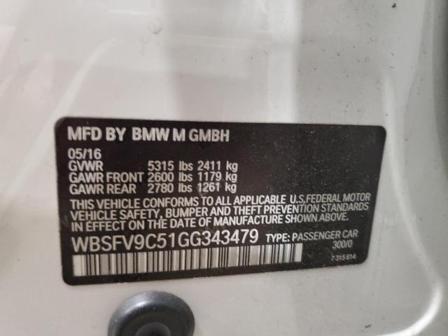 WBSFV9C51GG343479 - 2016 BMW M5 WHITE photo 13