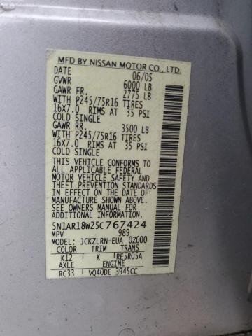 5N1AR18W25C767424 - 2005 NISSAN PATHFINDER LE 银色 照片 13