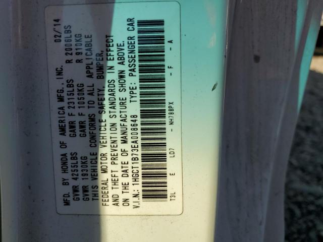 1HGCT1B73EA008648 - 2014 HONDA ACCORD EX WHITE photo 13