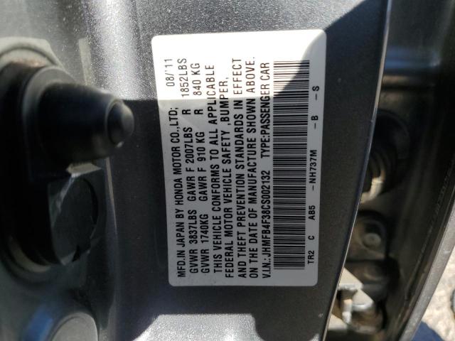 JHMFB4F38CS002132 - 2012 HONDA CIVIC HYBRID L GRAY photo 12