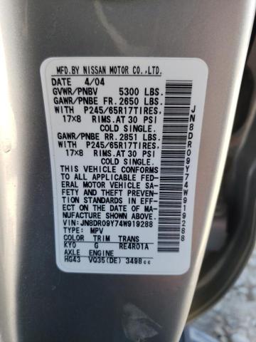 JN8DR09Y74W919288 - 2004 NISSAN PATHFINDER LE 银色 照片 12