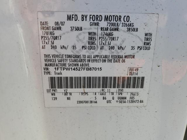 1FTPW14527FB87015 - 2007 FORD F-150 SUPERCREW WHITE photo 12