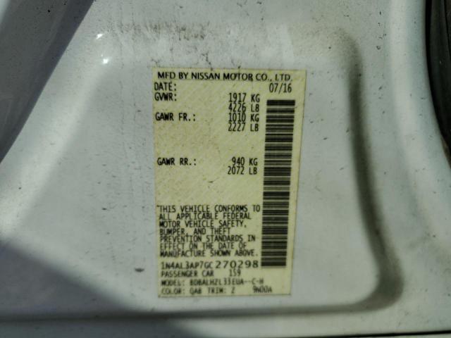 1N4AL3AP7GC270298 - 2016 NISSAN ALTIMA 2.5 WHITE photo 12