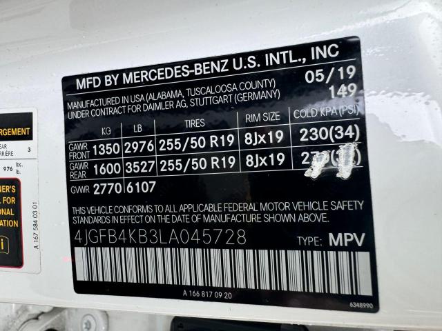 4JGFB4KB3LA045728 - 2020 MERCEDES-BENZ GLE 350 4MATIC WHITE photo 10