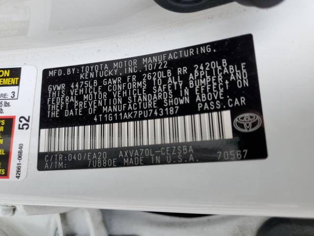 4T1G11AK7PU743187 - 2023 TOYOTA CAMRY SE NIGHT SHADE WHITE photo 12