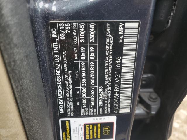 4JGDA5HB9DA211646 - 2013 MERCEDES-BENZ ML 350 4MATIC GRAY photo 13