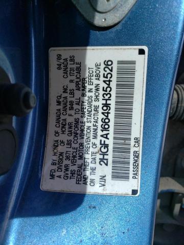 2HGFA16649H354526 - 2009 HONDA CIVIC LX-S ლურჯი ფოტო 12